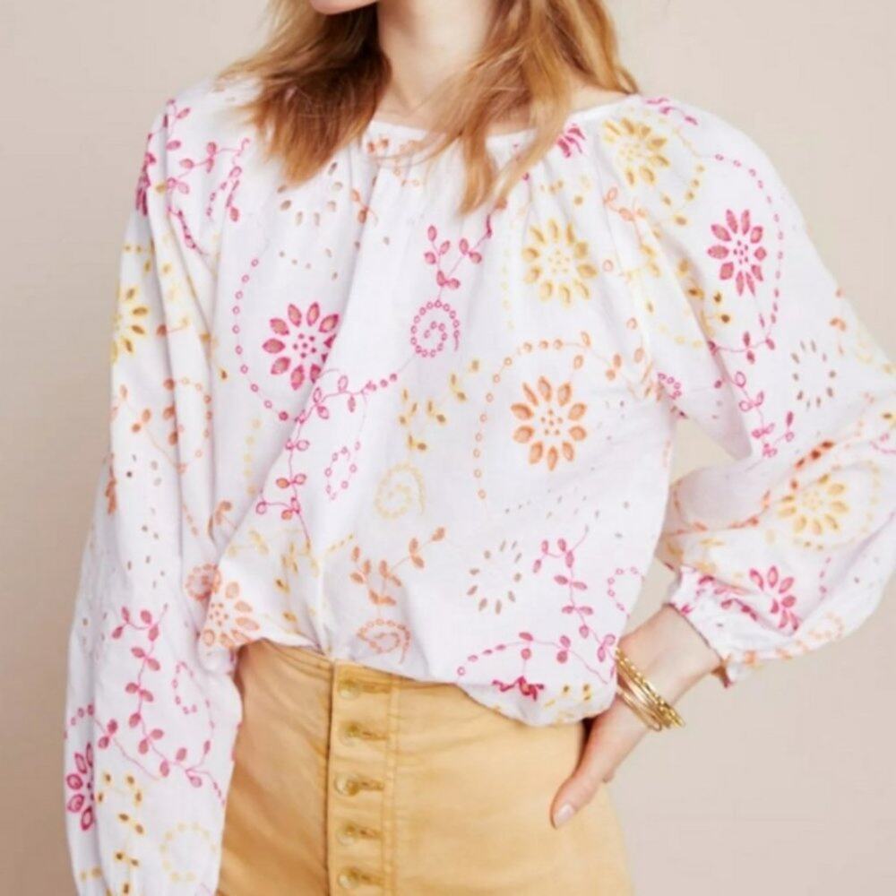 ANTHROPOLOGIE FLORAL SUMMER BLOUSE SIZE MED